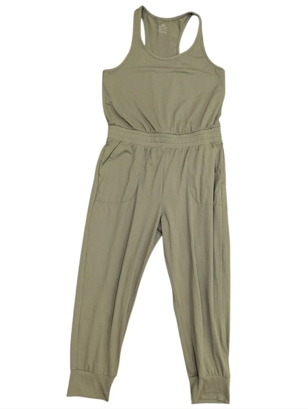 Nike Yoga Dri-FIT Racerback Jumpsuit Green Tank Women's Size Medium With Pockets